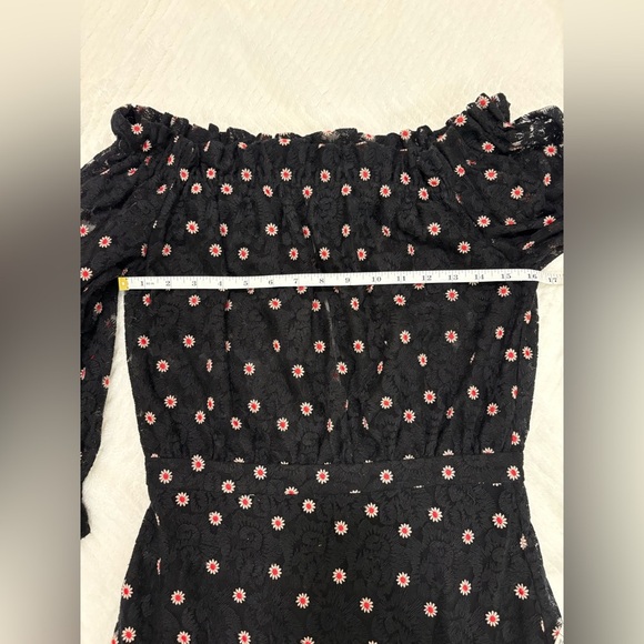 Saloni Embroidery Tulle Midi Dress Black Scarlet Dot Rose Size 4 - Picture 9 of 12